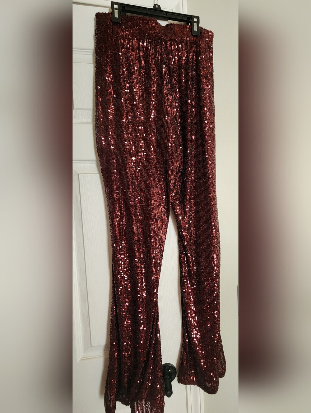 Cable & Gauge Womens Sequin Flare Leg Plants - Burgundy/Wine